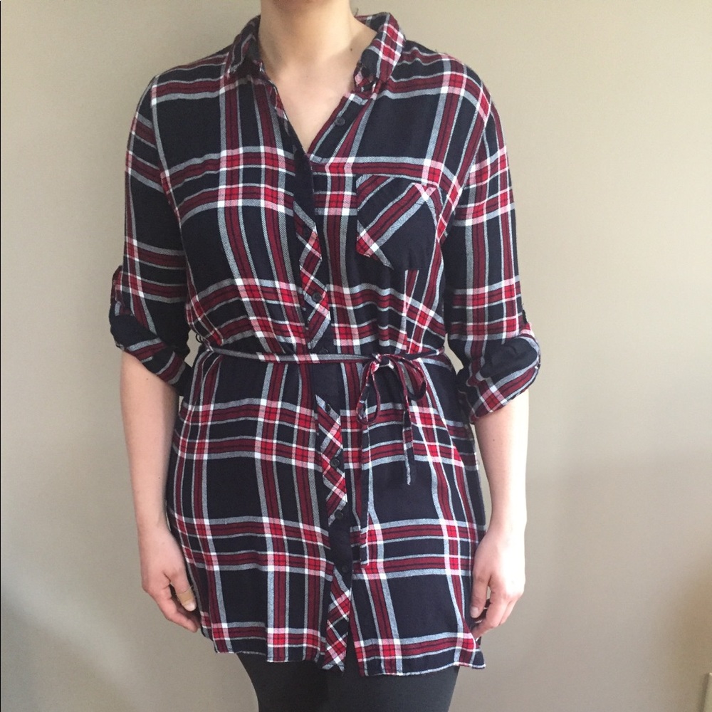 Plaid Tie Waist Shirt Dress/Tunic Size XL/1X